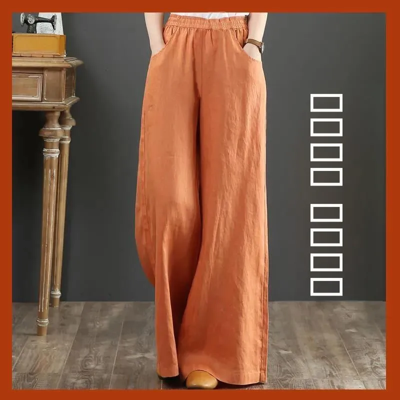 

Женские повседневные брюки с высокой талией и широкими штанинами из хлопка и льна, свободного кроя, весна-лето, большие размеры, комфортные, струящиеся