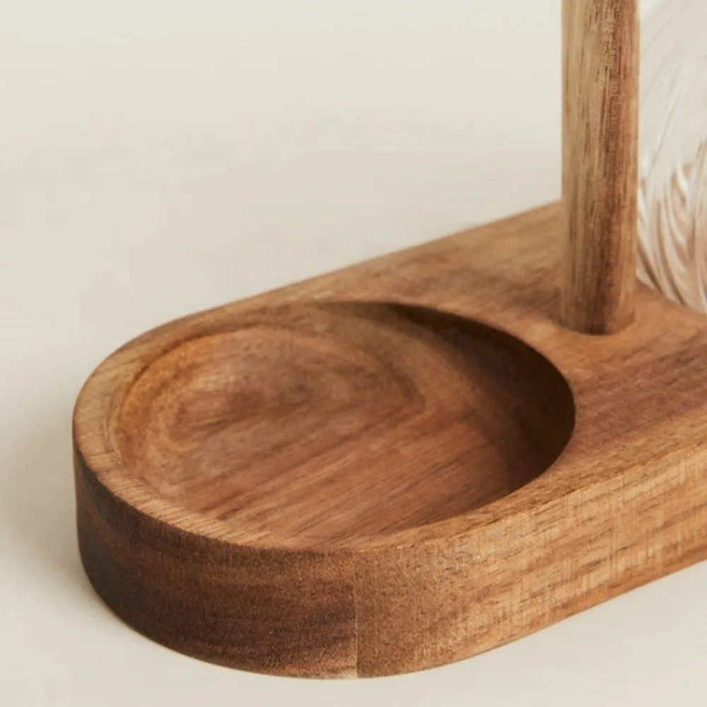 Wooden Stand Glass Oil Pot Sealed Storage Leak-proof Sauce Vinegar Cruet Transparent Bottle High-Temperature Resistant