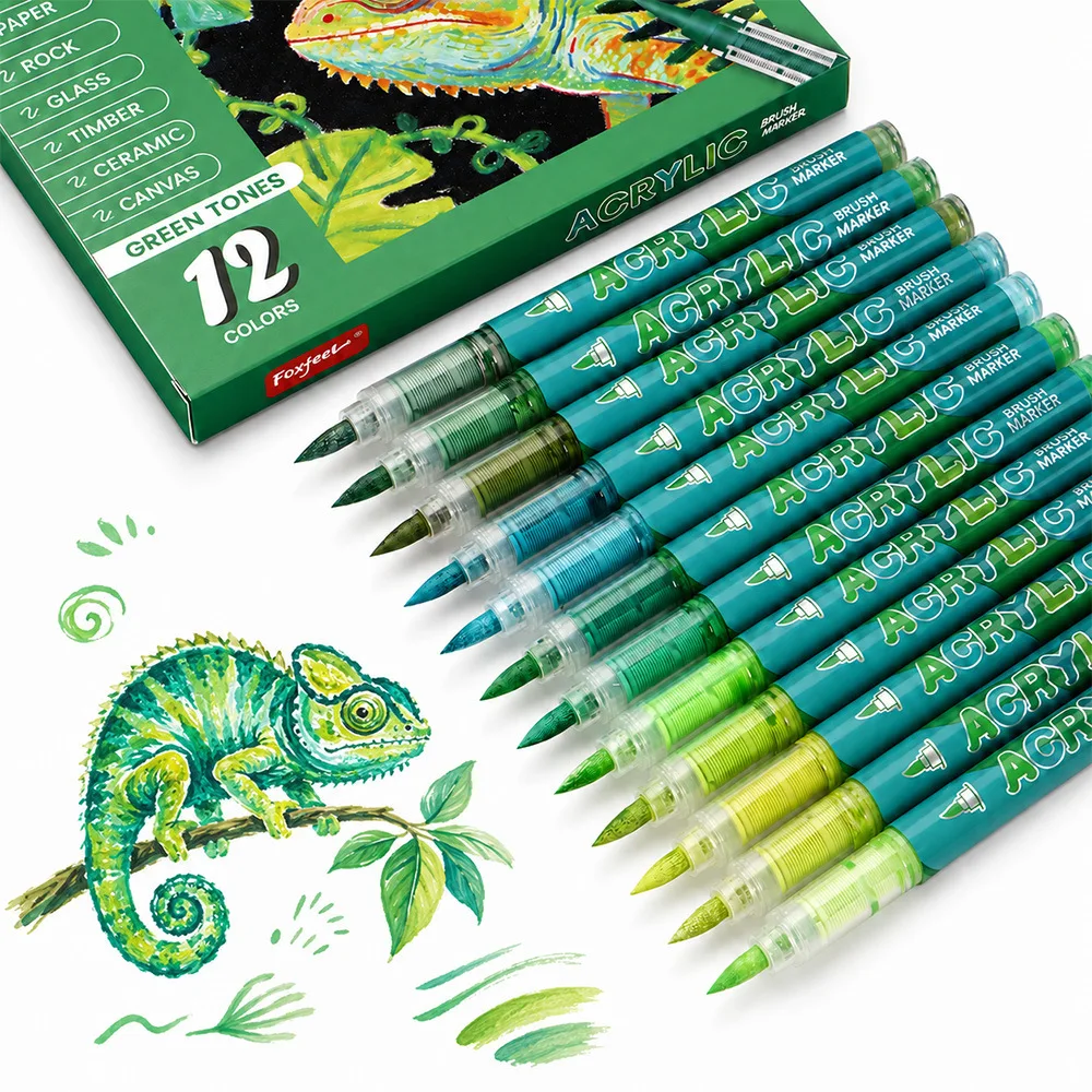 12 Farben Acryl-Marker-Set Permanente Marker mit Pinselspitze Acryl-Malmarker für Stein Glas Keramik Leinwand Holz Stoff – Detail 6