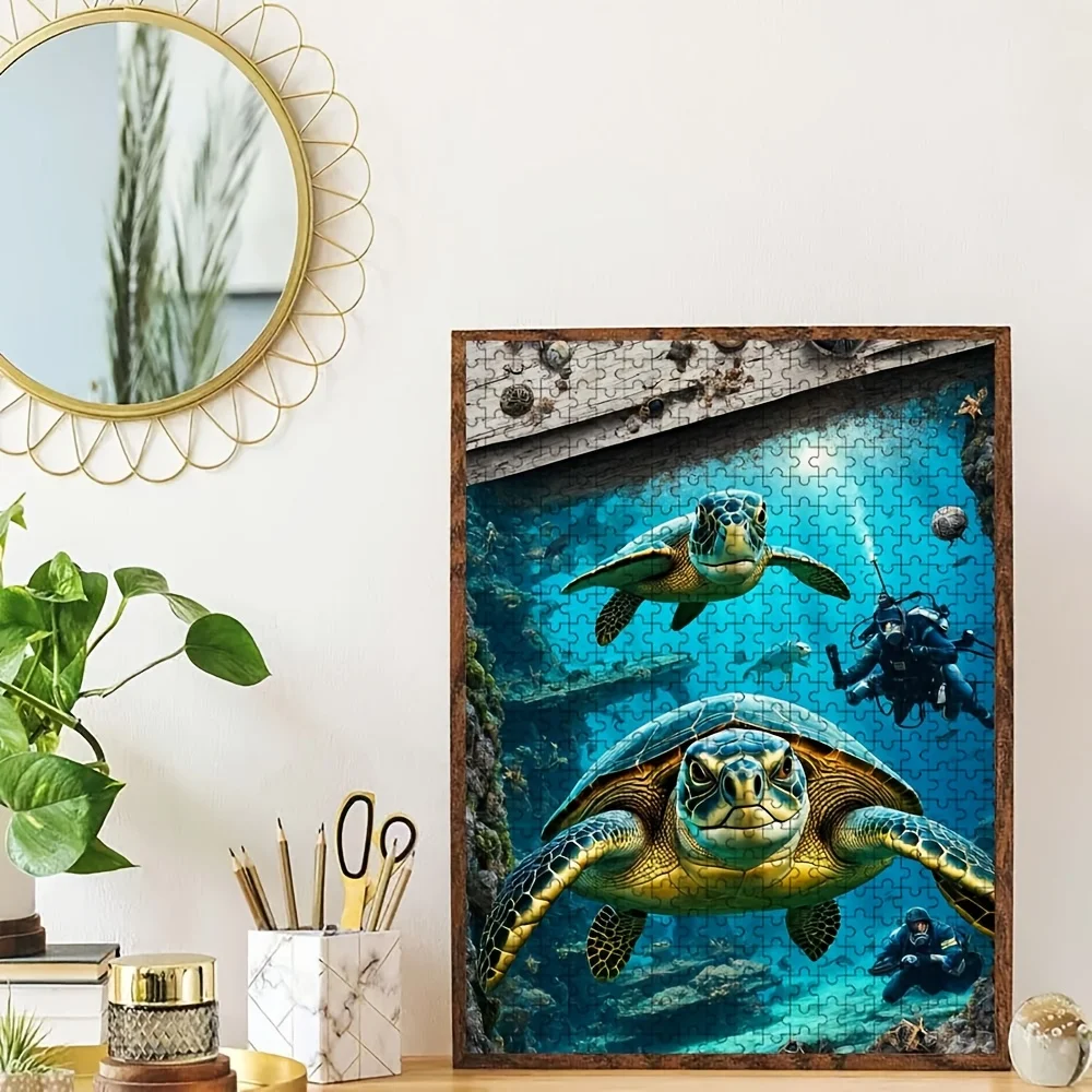 1000 stuks puzzel voor volwassenen |   Met schildpadden en duikers in een onderwaterwereld, perfect voor huisdecoratie, educatief, F