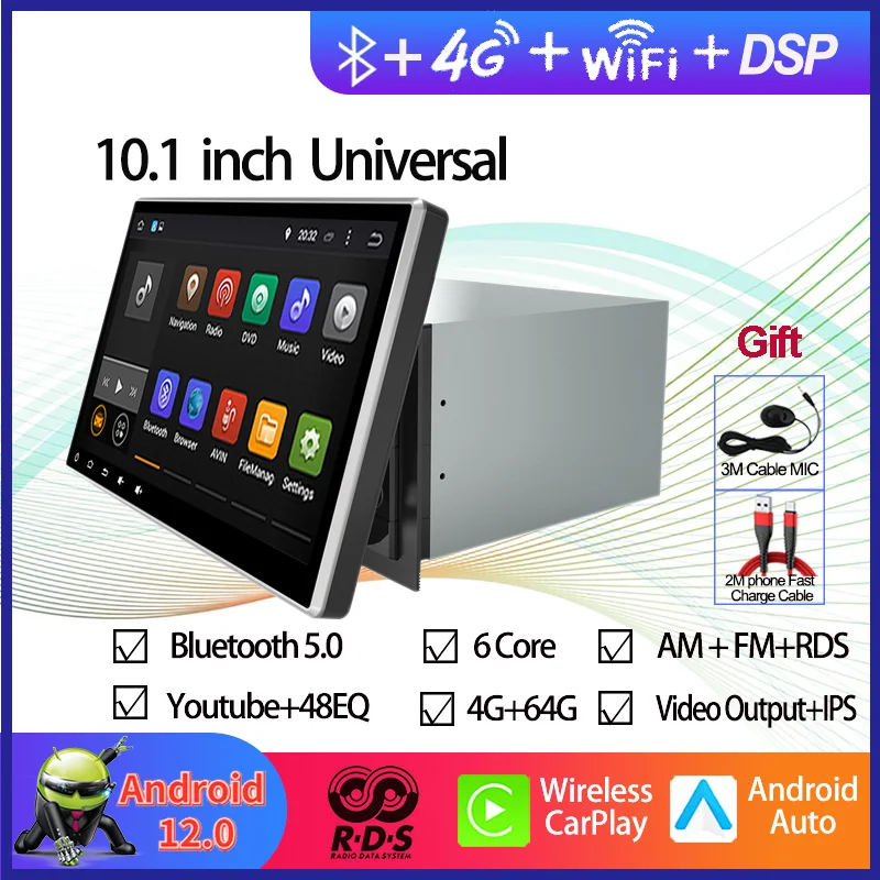 

Android 10.1" Universal Auto Radio Stereo Multimedia DVD Player With Bluetooth WiFi Mirror Link Car GPS Navigation