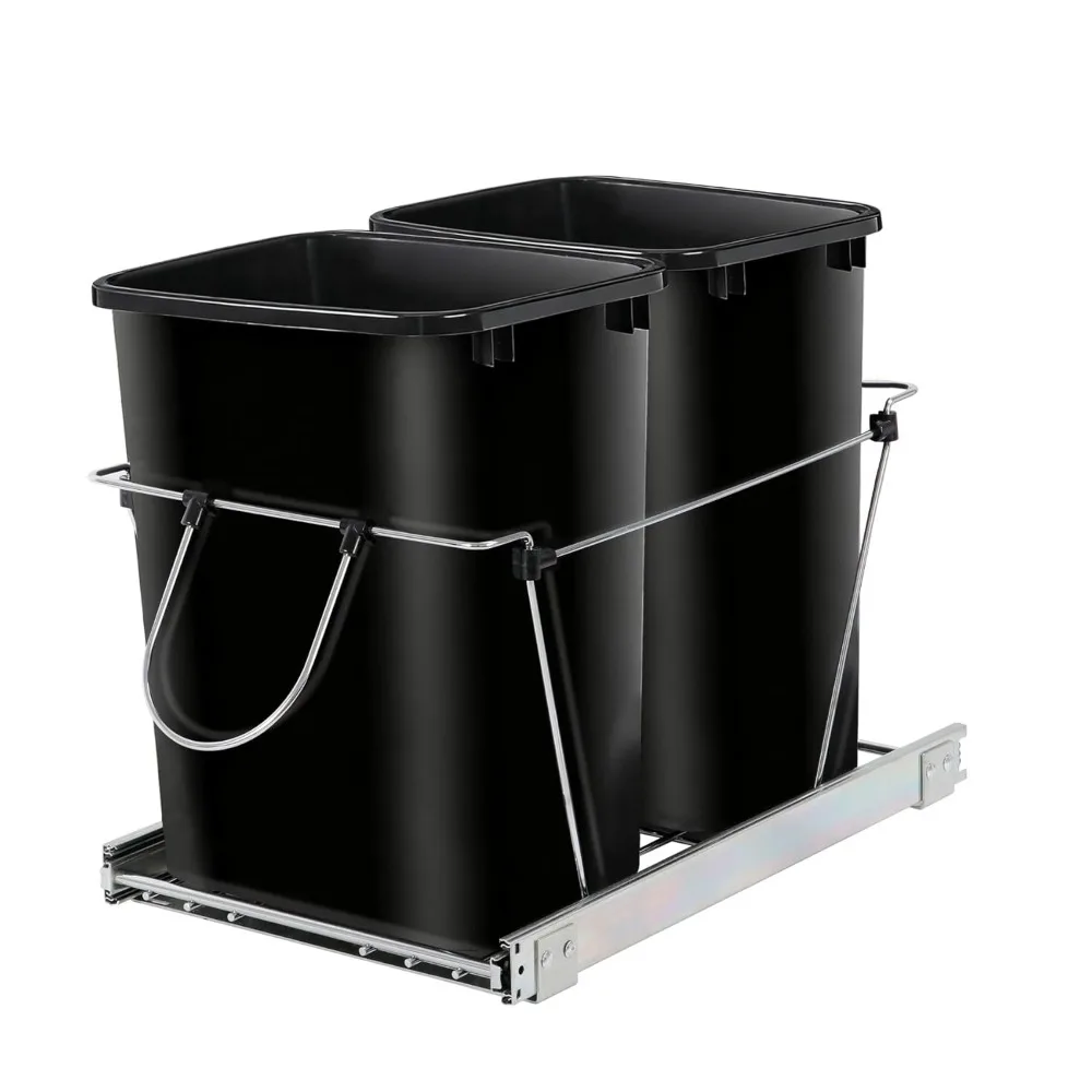 

Double 35-Quart Pull Out Trash Can Under Cabinets Under Sink Garbage Sliding Waste Bin Container Recycling Bins