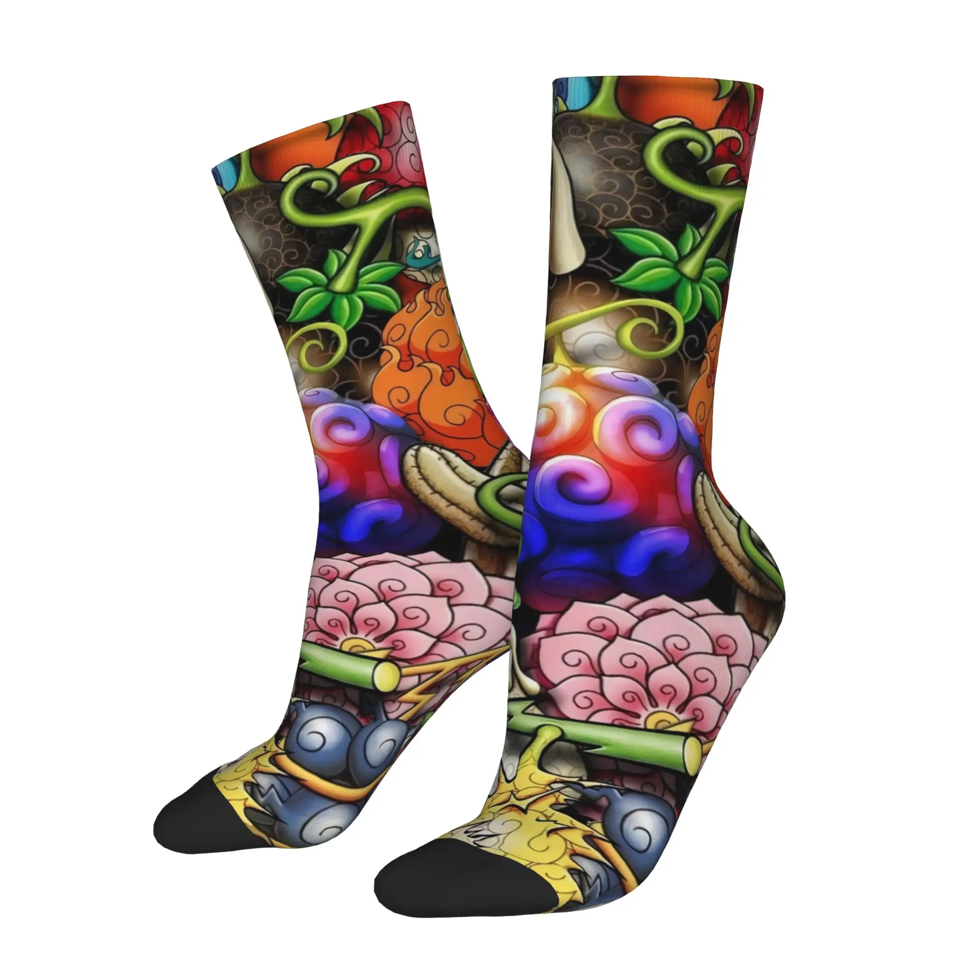 Funny Sock One Piece Devil Fruit Rock Seamless Pattern Printed Men Socks Novelty Men's Socks