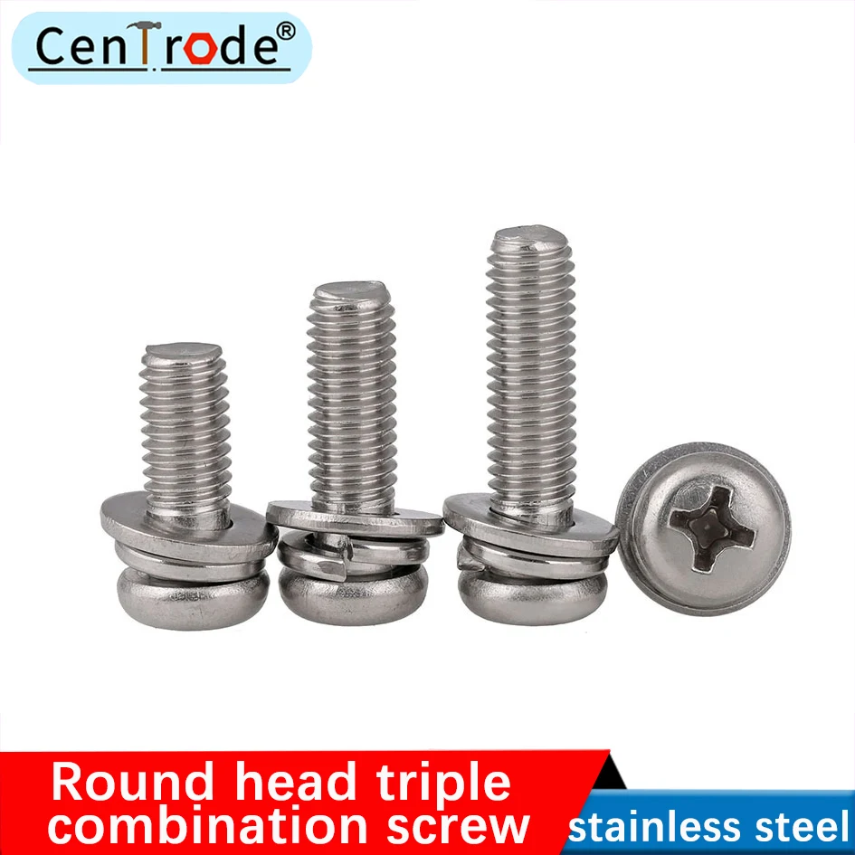 316 stainless steel cross recessed pan head / round head three combination screw / machine screw gb9074.8 m3-m6 20pcs