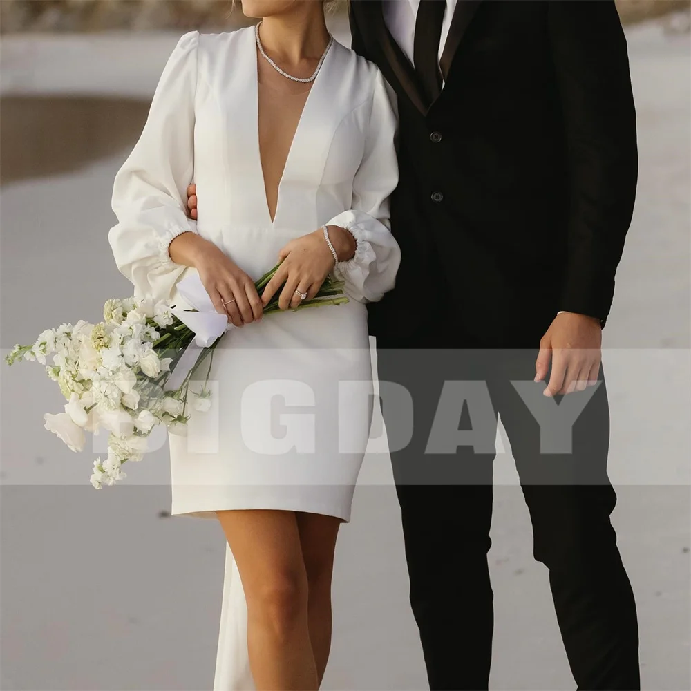 Modern Beach Short Wedding Dress Women 2025 Bow V-Neck Sheath Simple Above-Knee Pleat Bridal Gown Vestido De Noiva Customized