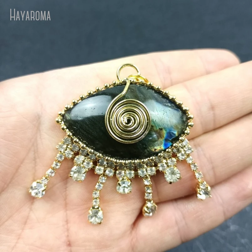 10Pcs Wholesale  Handmade Jewelry Soldered Turkish Evil Eye Gold Color Tin Gray Moonstone Labradorite Pendant