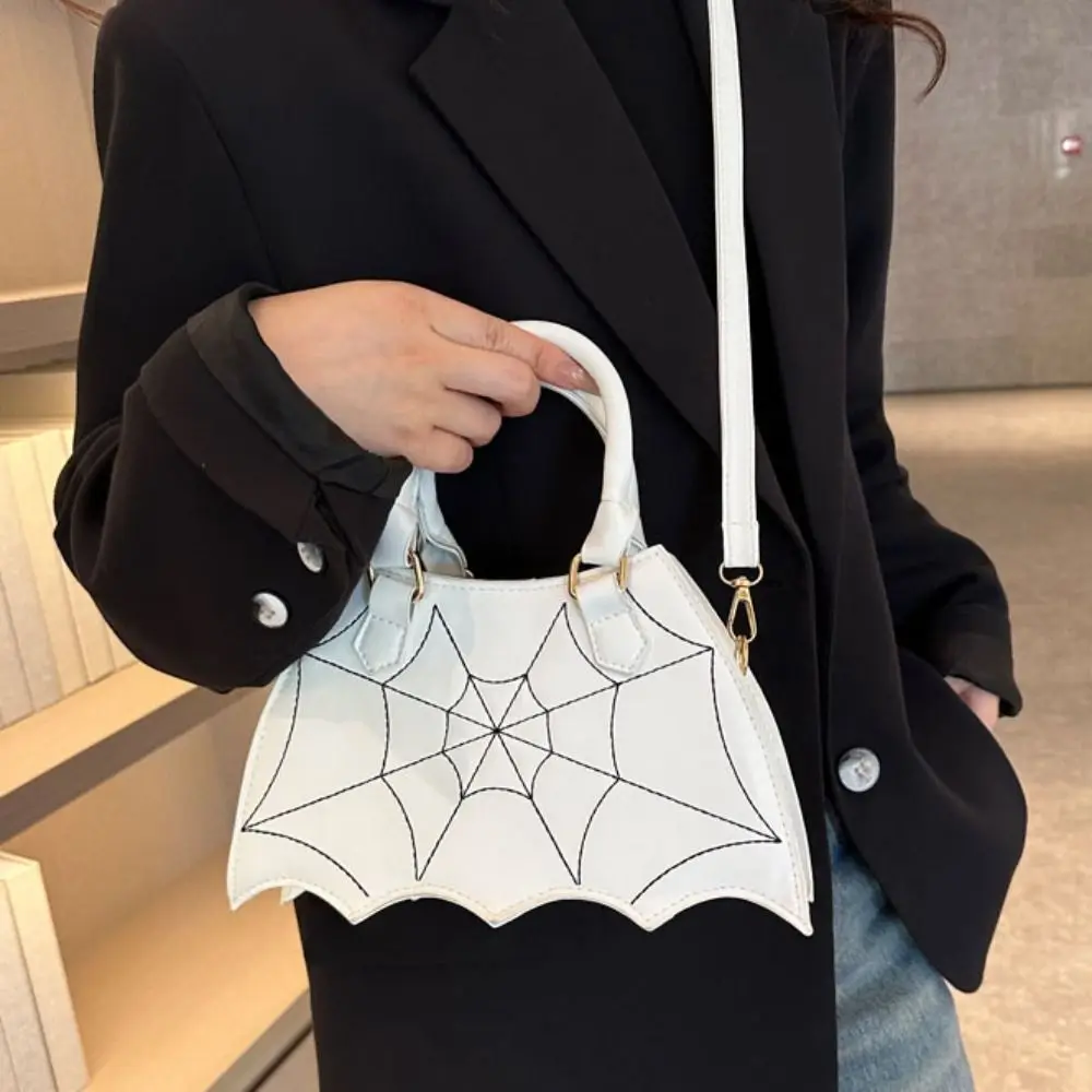 Retro PU Leather Halloween Bag Bat Wing Harajuku Spider Web Shoulder Bag Halloween Props Handbag Halloween Crossbody Bag Ladies