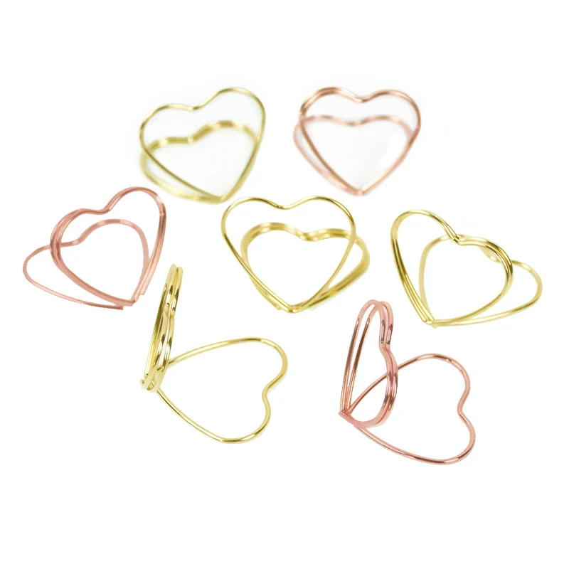 15/30p Double Heart Shape Metal Memo Holder Photo Clip Heart Message Card Stand for Party Wedding Banquet Table Placecard Holder