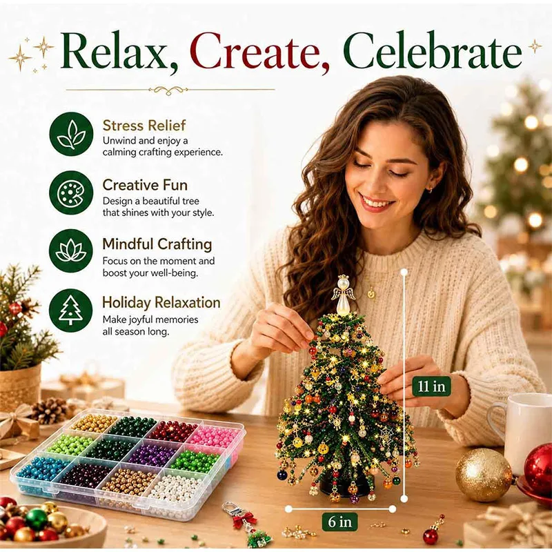 DIY Beaded Christmas Tree Craft Kit Adults Handmade Creativity Toys Mini Crystal Bead Weaving Set Xmas Holiday Decor Party Gift - view 4