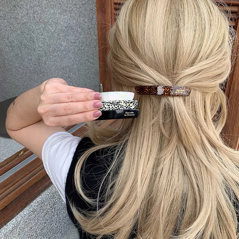 Elegant Gold Label Glossy Hairclip for Women Wide Side Acetic Acid Fashion Hairpin for Girls All-match Stylish Hair Accessory