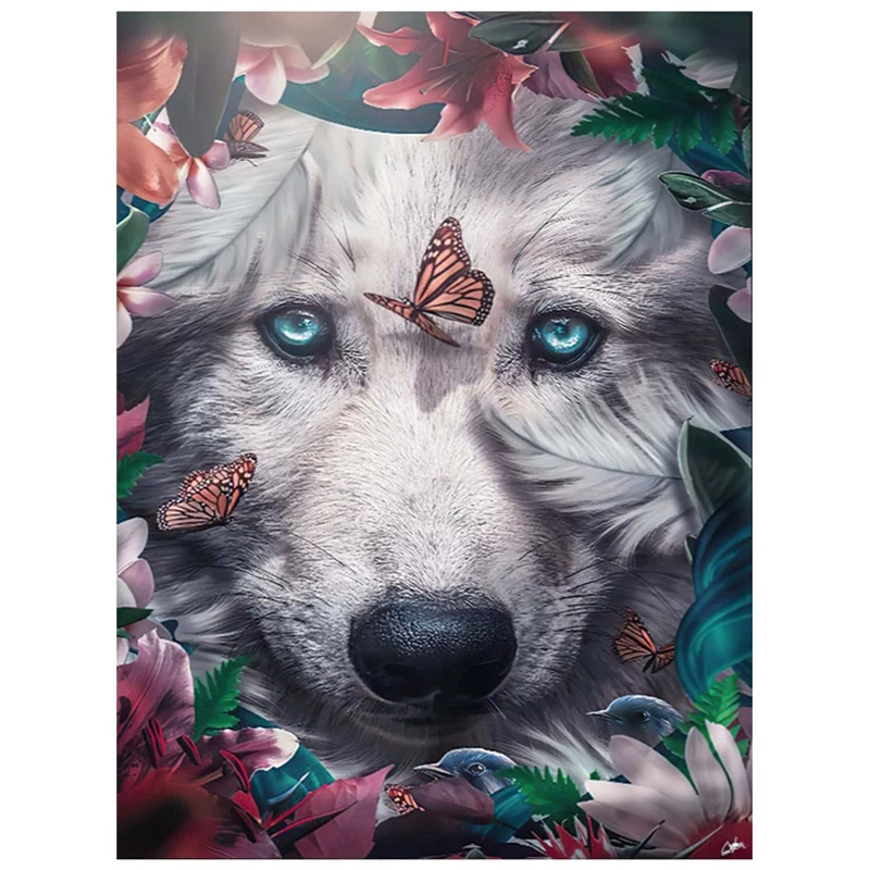 DIY Animal Wolf And Butterfly Full Diamond Round Diamond Diamond Painting 30X40cm Home Decoration