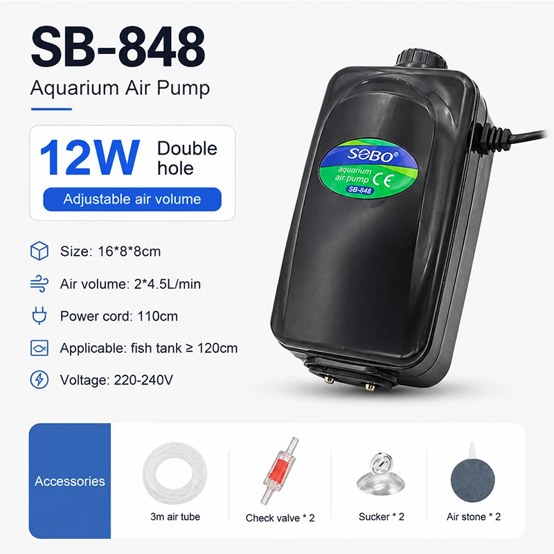 SOBO Leise Aquarium-Sauerstoffpumpe, Fischbecken-Luftpumpe mit Einstellbarer Luftmenge, Hochleistungs-Sauerstoffgenerator, Luftkompressor, Belüfter 220V – Detail 11