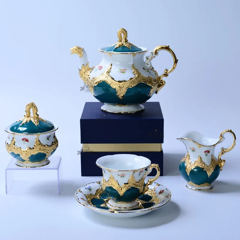 

European-Style Meijia Coffee Set Palace Relief Gold Painting M Sen B- Form Peacock Green Tea Set Coffee Set Coffee Cup Set