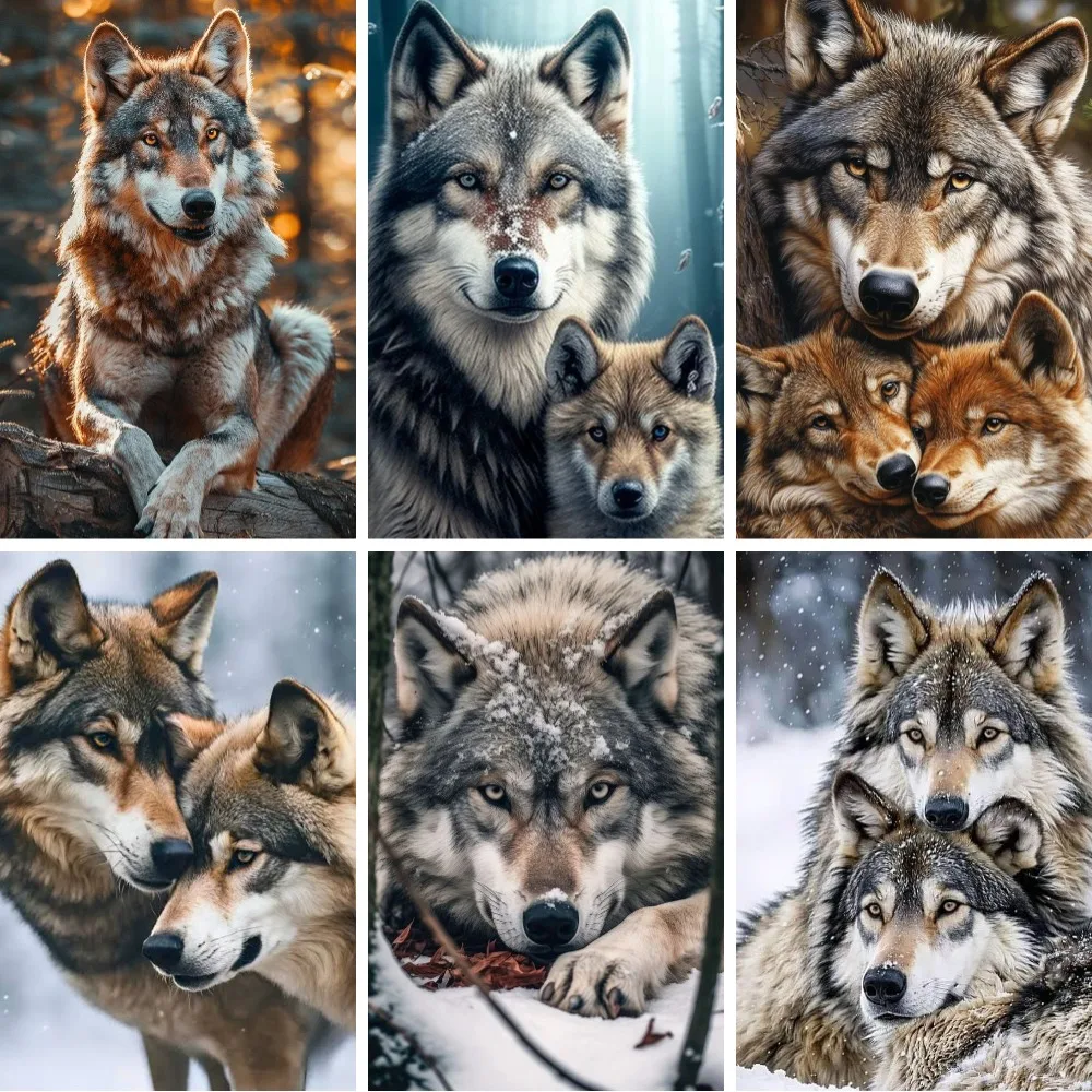 

DIY 5D Diamond Painting Wolf Pair Art Rhinestone Picture Wolves Wildlife Woodland Full Round Diamond Embroidery Home Decor Gift