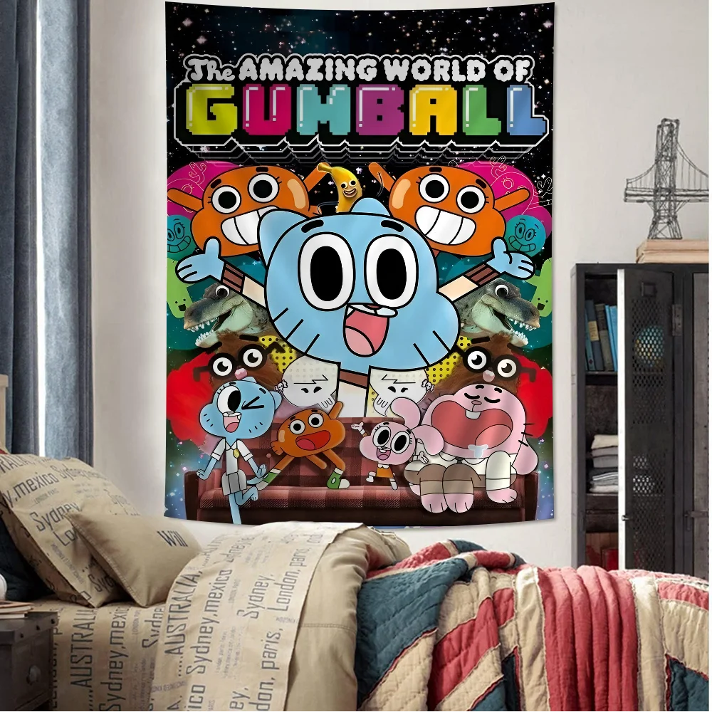 The Amazing Funny W-world Of Gumball Cartoon Tapestry Art Science Fiction Room Home Decor Wall Hanging Sheets