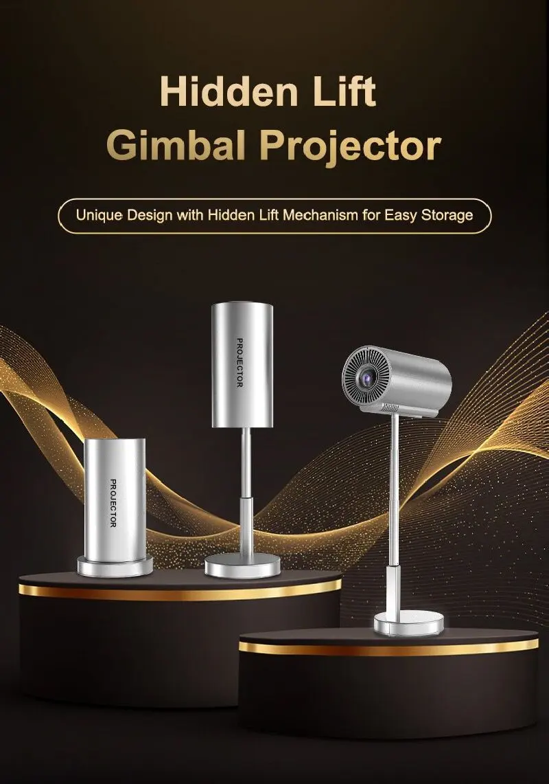 ZECAA Rotating Full HD 1080P 200 ANSI 4K 2.4G + 5G Dual Band WiFi 6 Android 11 Portátil Bluetooth 5.4 Projetor Gimbal para Casa Inteligente