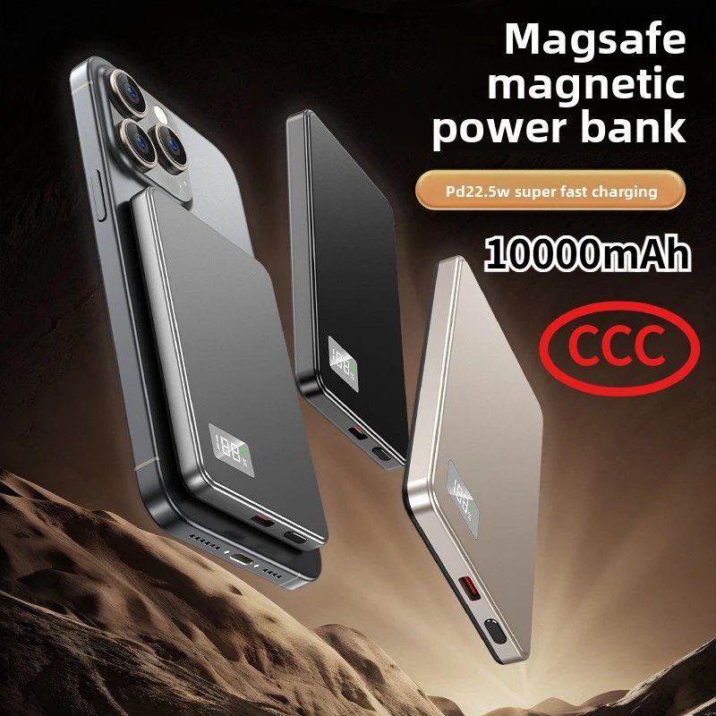 10000mAh CCC Ultra Thin 3-1 Magnetic Power Bank Fast Charging with Built-in Cable for IWatch IPhone Samsung
