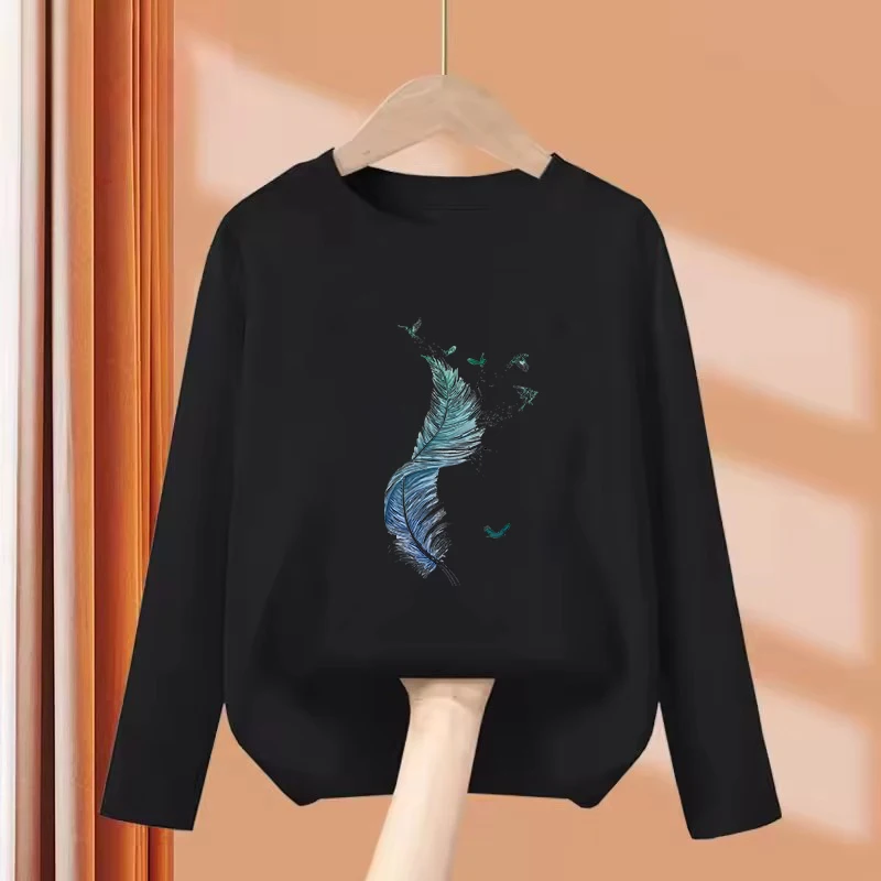 Long Sleeve Vintage Leaf Design T Shirts Retro Kids Children's T-shirt Boys Girls Summer Spring Casual Top Tee Shirt