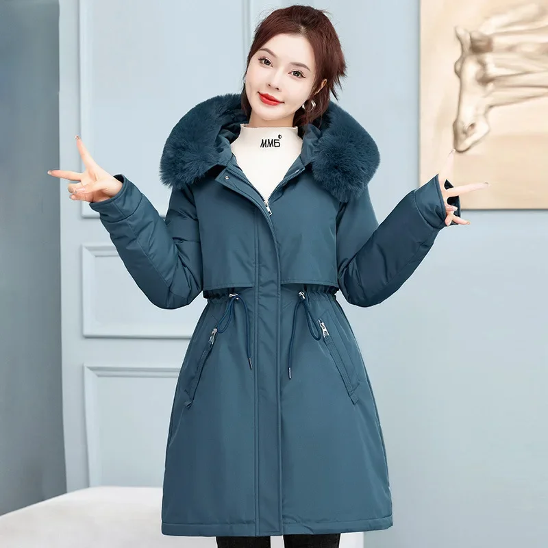 Fashionable Style Overcomes Women's Long Korean Version Loose Cotton Jacket 2024 New Winter Plus Plush Thick Waist Cotton Jacket