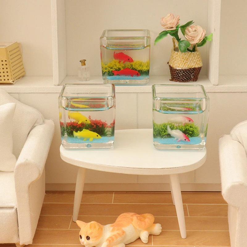 1pcs 1:12 Dollhouse Simulation Fish Tank Miniature Aquarium Ornament Micro Landscape Decoration Dolls House Scene Decor