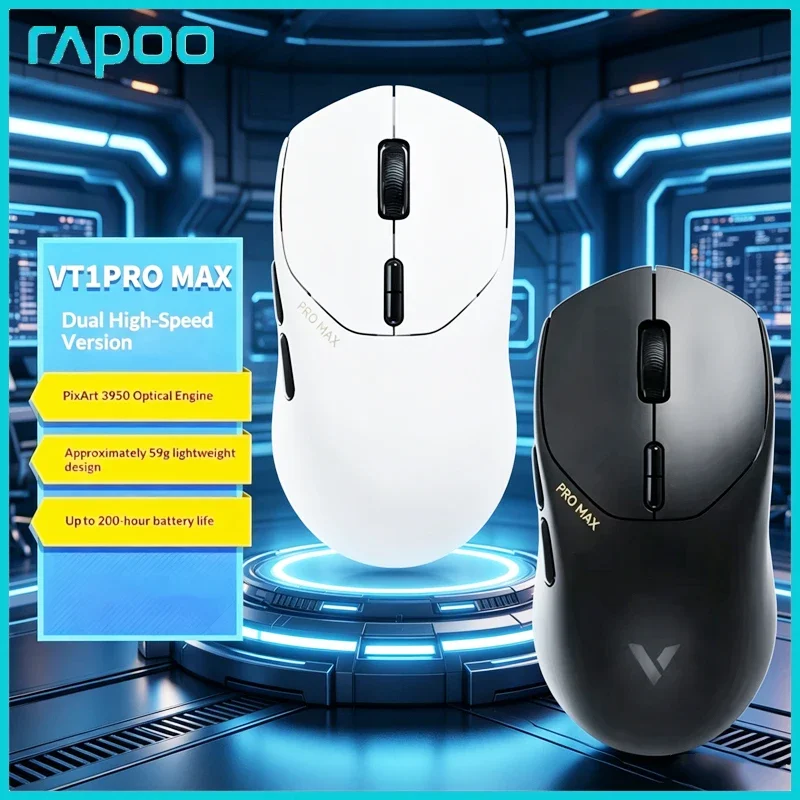Rapoo VT1PRO MAX Wireless Gaming Mouse 59g Lightweight 8KHz Polling Rate 30000DPI 9 Programmable Buttons Ultimate Optical