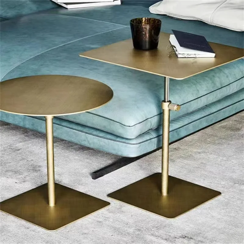 Light Luxury Adjustable Height Stainless Steel Side Table, Round Square Compact Simple Negotiation Tea Table