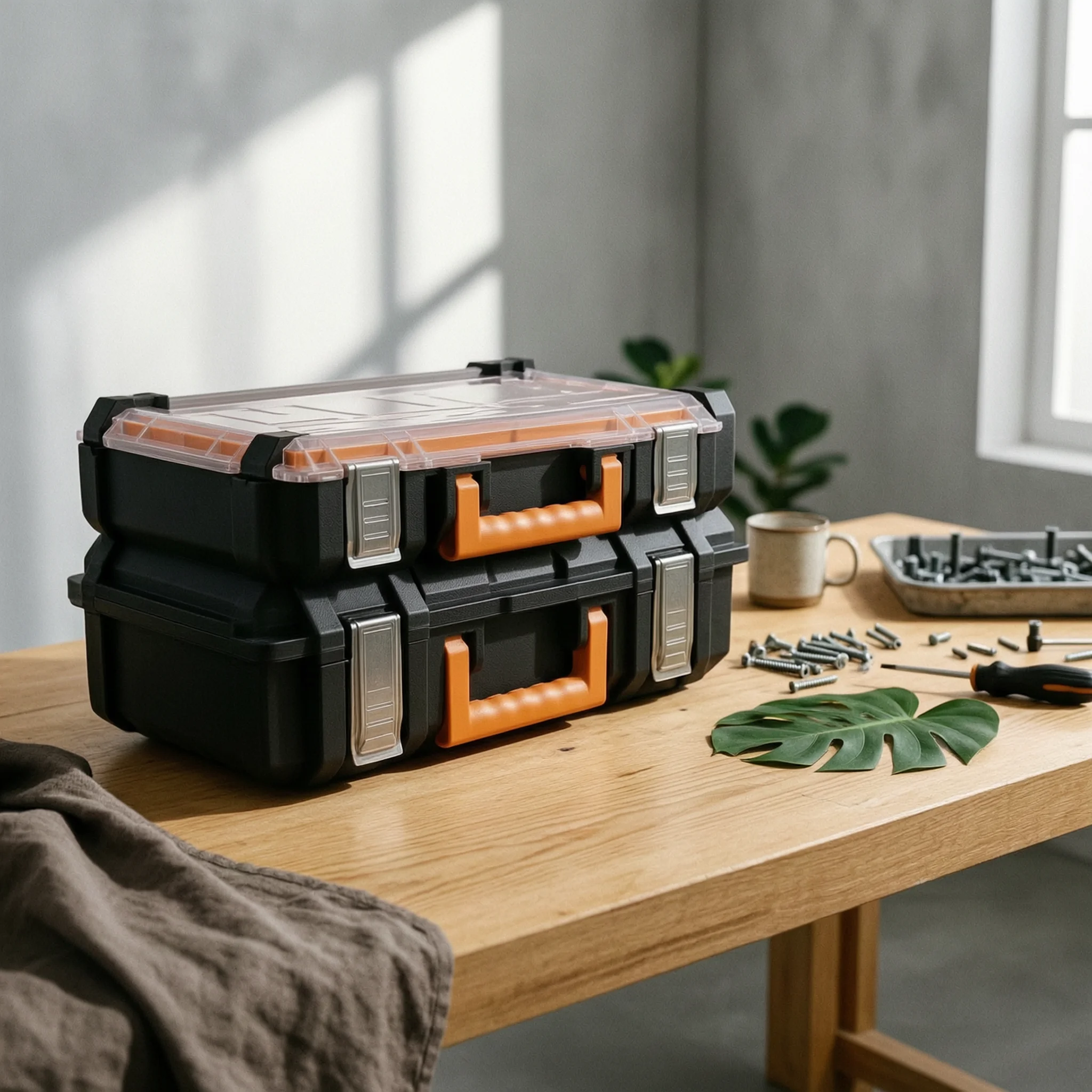 4 Pieces Stackable Tool Box Wheeled Rolling Tool Box Chest Heavy-Duty Rugged for DIYers, Job Site, Garage