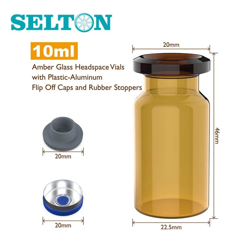 100 Pack 10ml Amber Glass Vials with Plastic-Aluminum Flip Off Caps and Rubber Stoppers