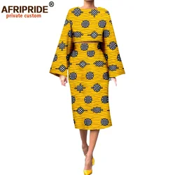 African 2 Piece Set for Women Suit Long Wide Sleeves Short Top+mid-calf Length Pencil Skirt Plus Size Wax Cotton A722630