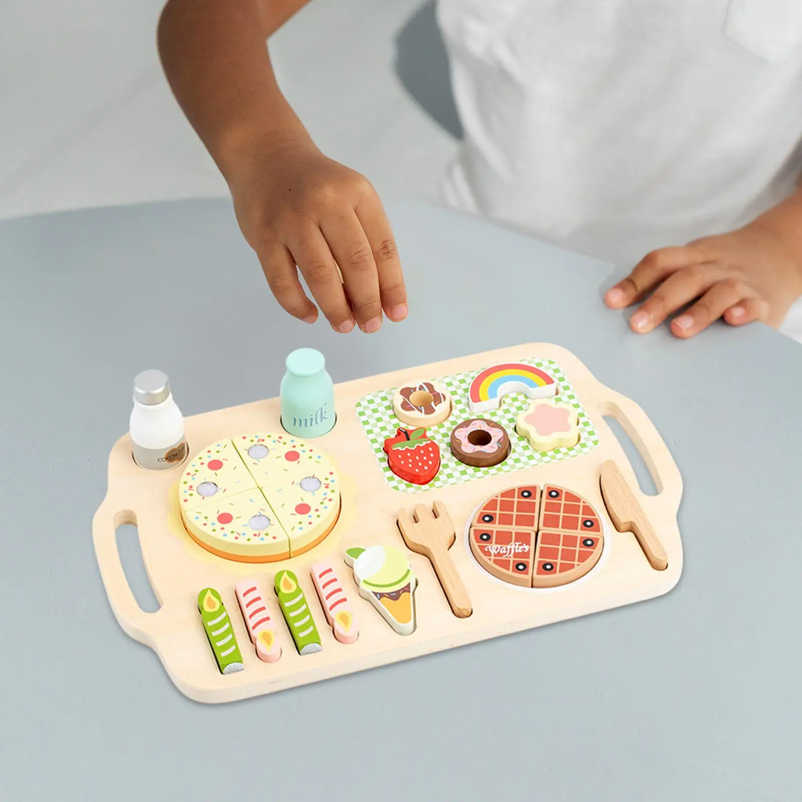 

Wooden Kitchen Puzzle Toy Montessori Preschool Pretend Play Food Set for Party Favors Handcraft Crafts Birthday DIY Model