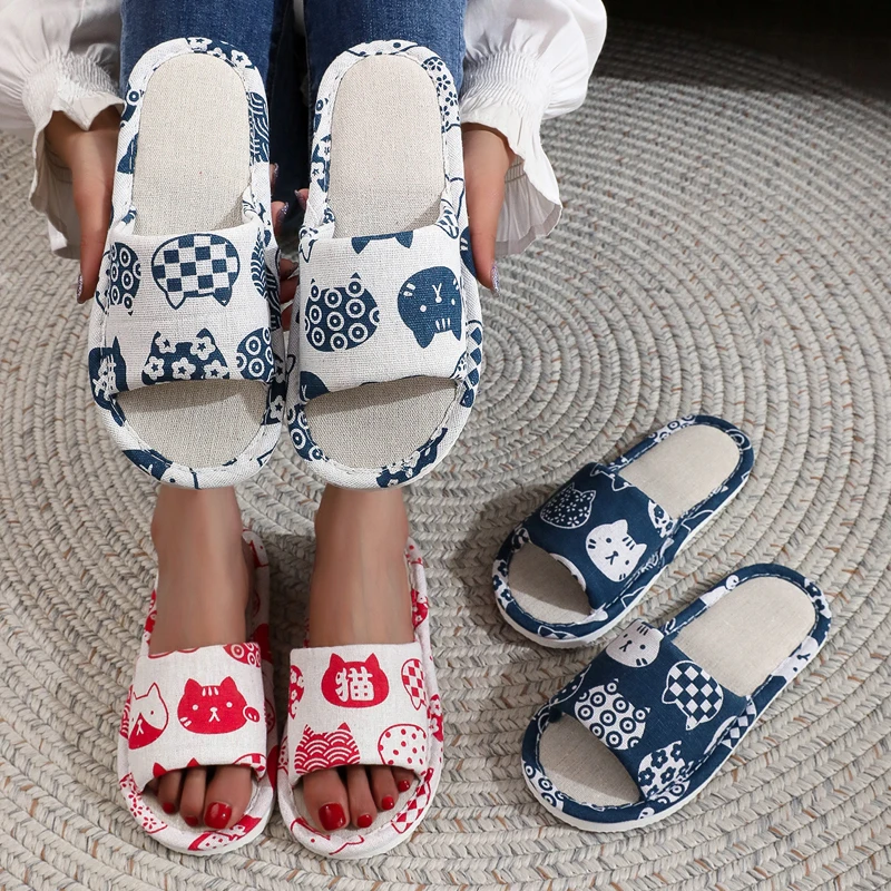 

Летние льняные тапочки для женщин, пасторальные гостевые тапочки для дома, домашние льняные тапочки из пенопласта для пар, женские дорожные тапочки из хлопка и льна
