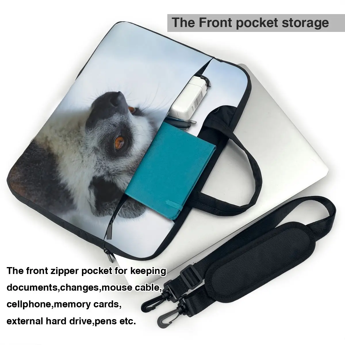 キツネザルのポートレート クローズアップ 野生生物の写真 クロスボディ ラップトップ バッグ ケース コンピューター バッグ 耐久性のある保護ノートブック ポーチ レノボ