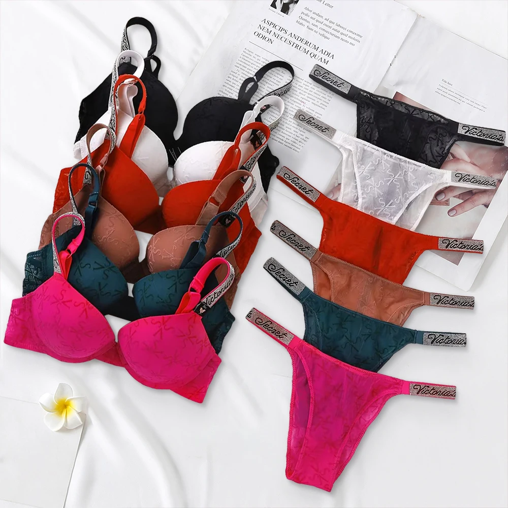 Nova Lingerie Sexy da Victoria's Secret para Mulheres, Conjunto Clássico Esportivo com Sutiãs e Calcinhas Ajustáveis com Almofadas