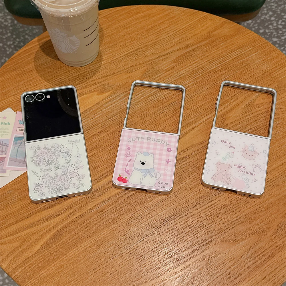 

Cute Little Bear Miffy Rabbit Phone Case for Samsung Galaxy Z Flip 6 7FE Flip5 5 6 Flip7 6 Cover Korean Cute Flower Funda Capa