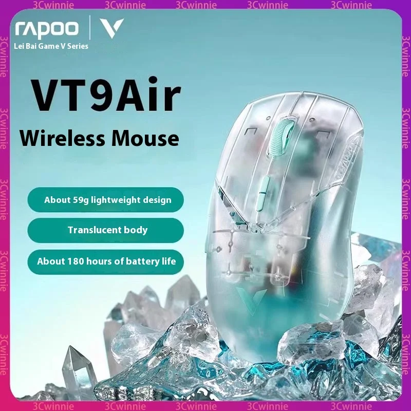 Rapoo VT9 Air Wireless Mouse Paw3395 Dual Mode Ergonomics Gaming Mouse 2.4g Lightweight E-Sports Custom For PC Gamer Accessories