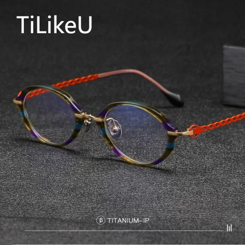 

Fashion New Style Acetate Titanium Glasses Frame Women Eyeglasses Ultra-Light Retro Oval Blue Light Blocking Glasses Oval Frame
