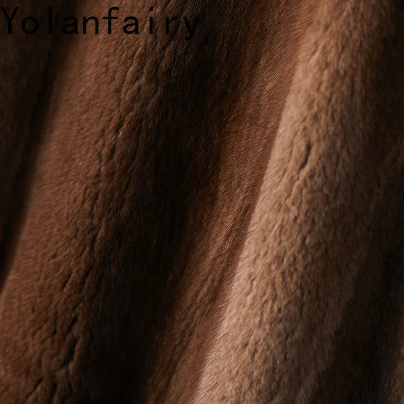 YOLANFAIRY 천연 밍크 퍼 자켓 여성용 2025 가을 겨울 짧은 천연 퍼 코트 여성용 스탠드 칼라 긴 소매 퍼 코트