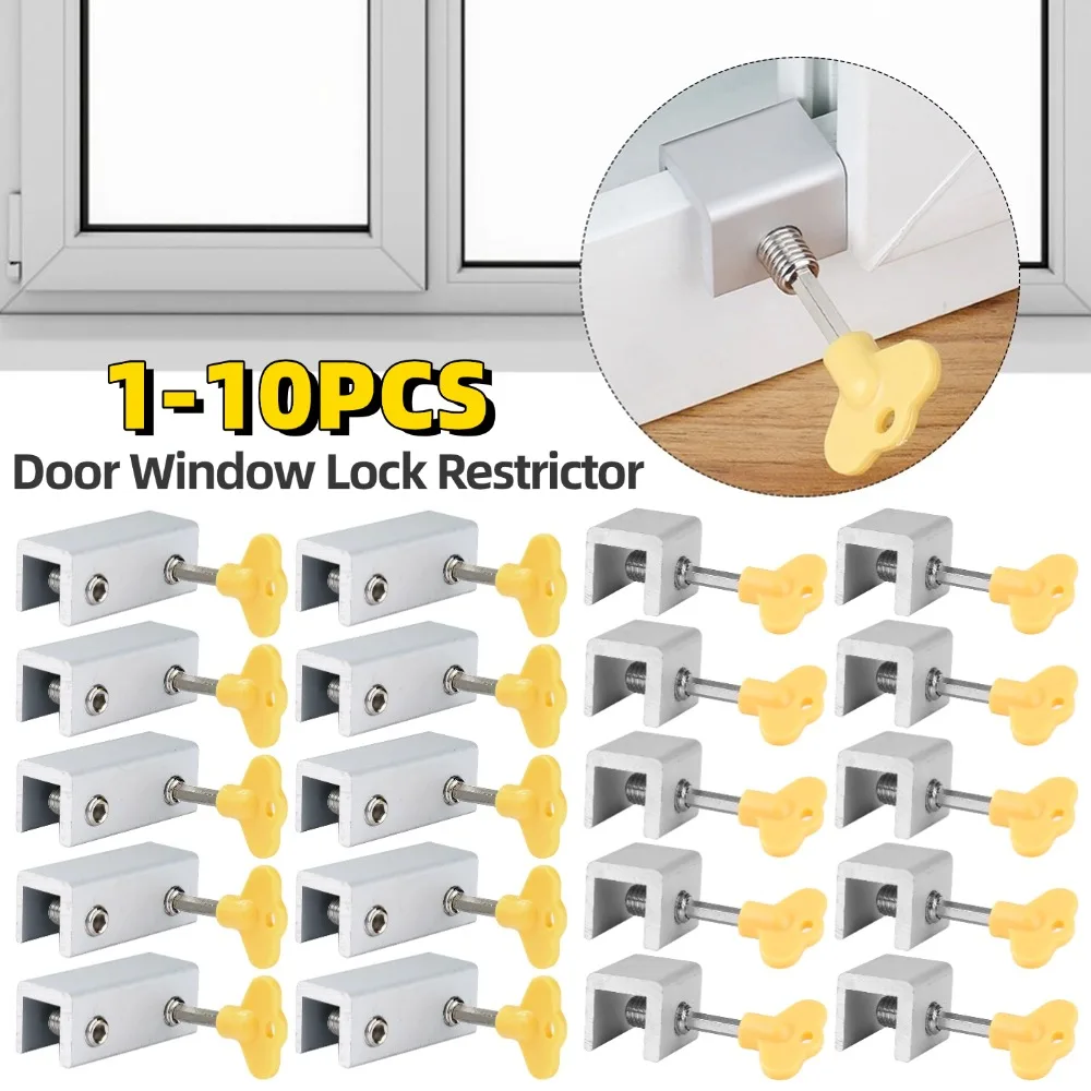 1-10PCS Window Lock Sliding Sash Stopper Aluminum Alloy Screens Cable Limit Lock Anti-theft Sliding Door Window Lock Restrictor