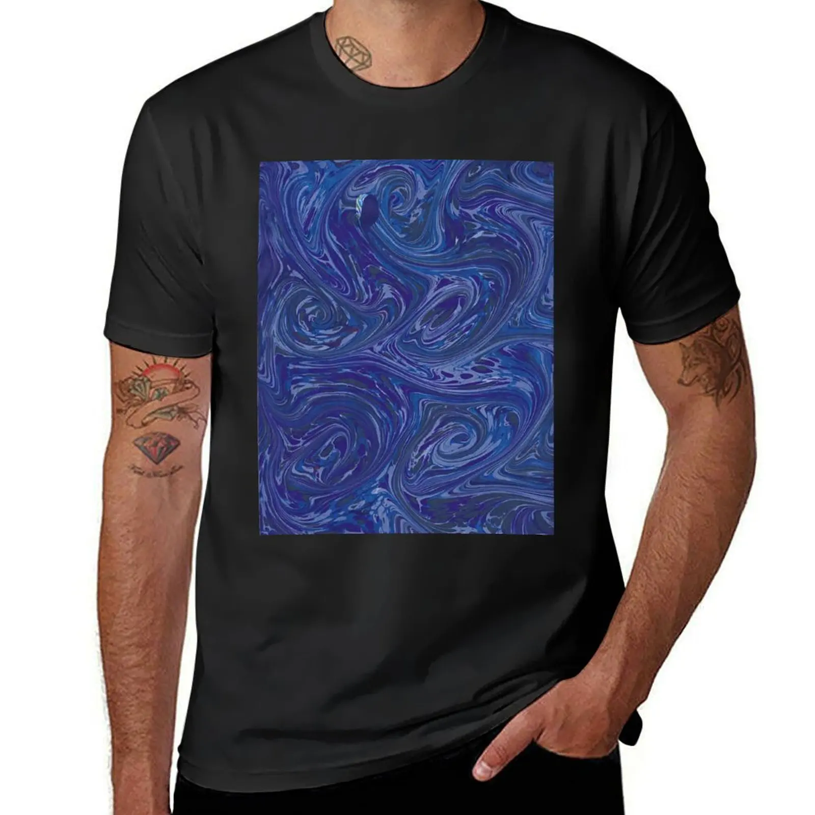 Marbled paper blue T-Shirt sweat quick drying shirts graphic tees customs design your own heavy weight t shirts for men