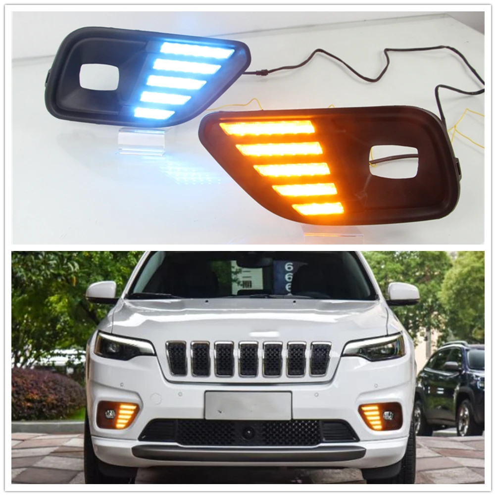 

DRL Tricolor Front Bumper Air Intake Vent Cover Signal Day Fog Lamp Bulb LED Daytime Running Light For Jeep Cherokee 2019-2020