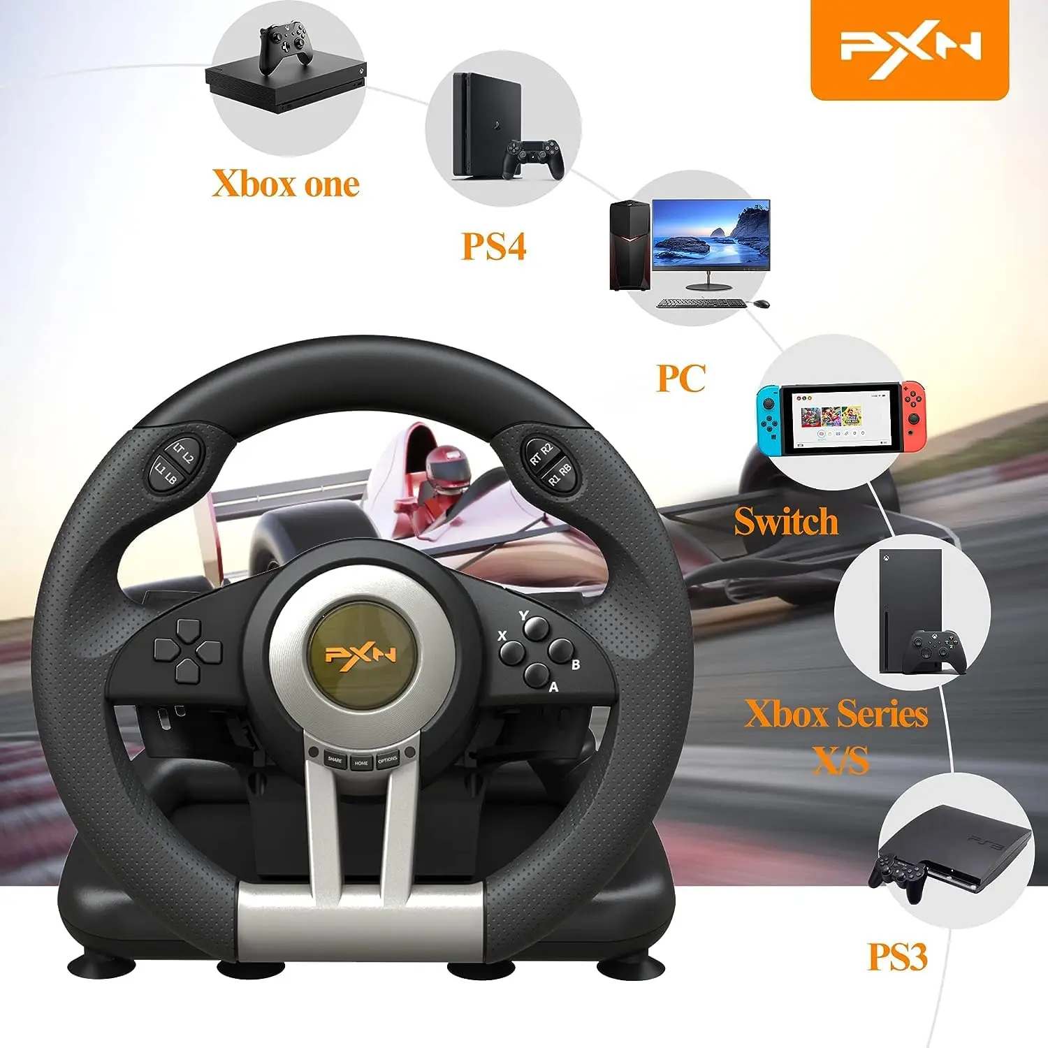 Racing Wheel - Gaming Steering Wheel for PC, V3II 180 Degree Driving Wheel Volante PC Universal Usb Car Racing with Pedal