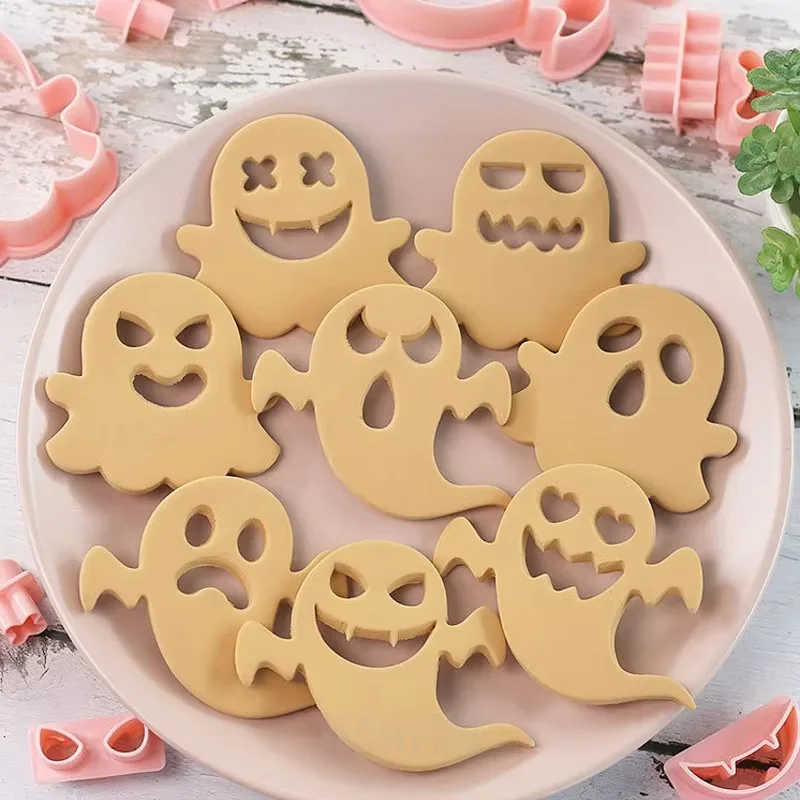 10Pcs Halloween Ghost Cookie Cutter with Different Patterns Cute Ghost Skull Biscuit Mold Baking Tools Halloween Party Supplies