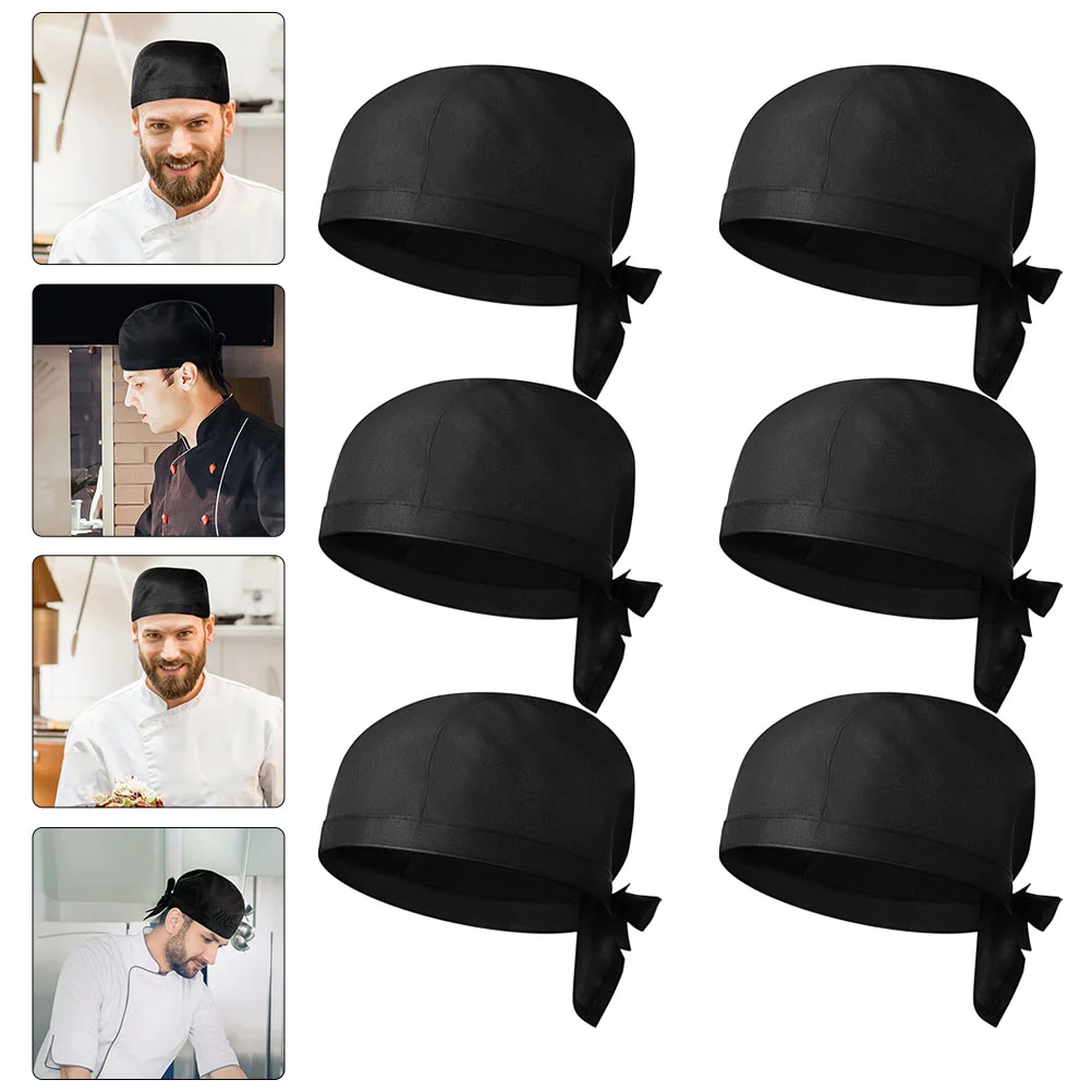 Topi koki hitam dekorasi bahan katun, topi koki, topi dekorasi, topi katun, topi memasak restoran, Dapur, ayah, 6 buah