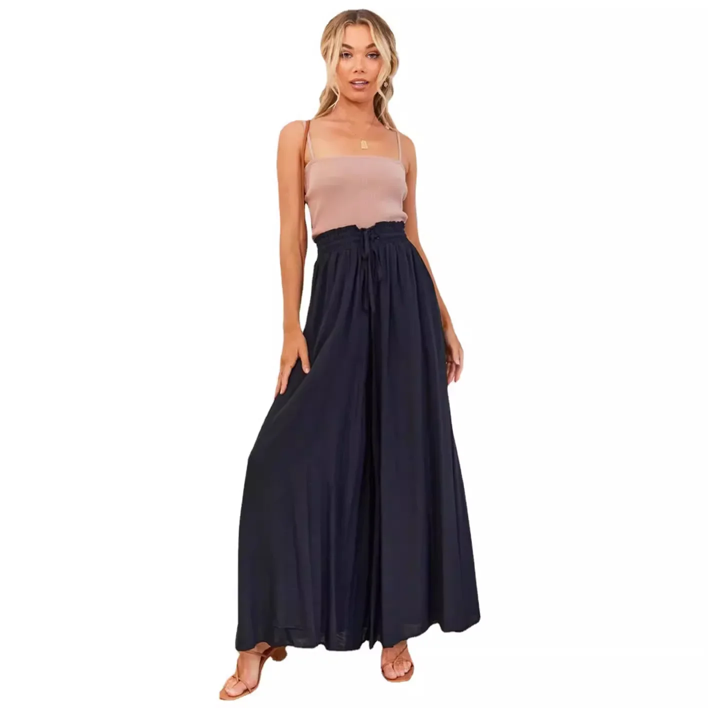 Spring and  New Women's Clothing Wide-leg Trousers Elastic Belt Wide-leg High-waisted Long Skirt