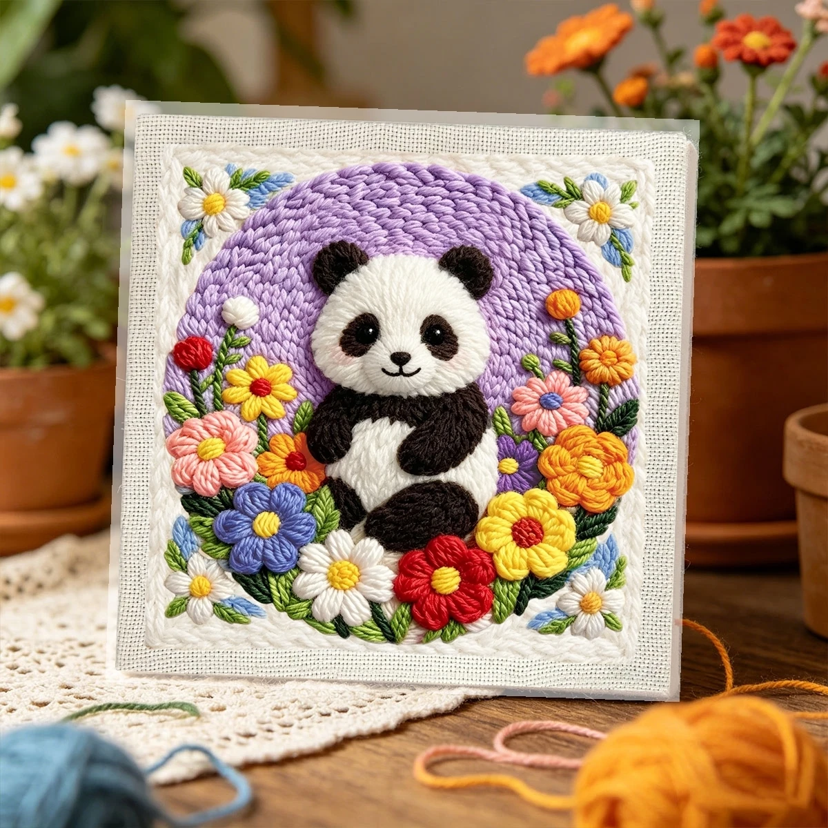 1 Set Panda-Blumenkranz DIY-Stickerei-Set für Anfänger, Stick-Starter-Kit, Kreuzstich-Kunstgeschenk, Handarbeits-Bastelset – Detail 3