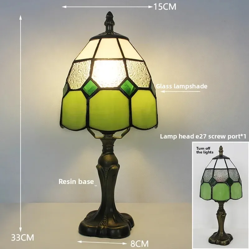 European Tiffiany Colorful Lampshade Retro Study Bar Cafe Home Wedding Bedroom Bedside Dimming Desk Table Lamp Night Light