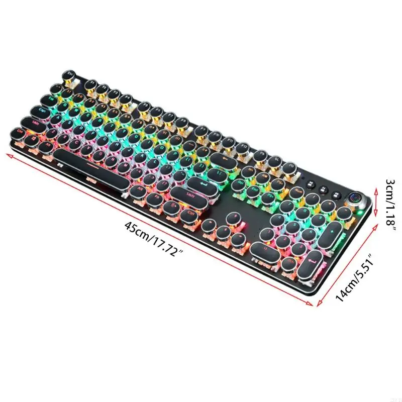 لوحة مفاتيح ألعاب ميكانيكية 20CB ، مفاتيح زرقاء ، USB Cool Retro Steam Punk Catewriter Round Keycaps