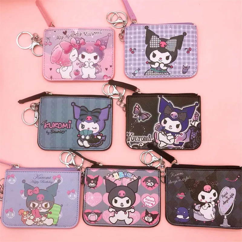 Sanrio Kuromi Cinnamoroll Coin Purse Kawaii Anime My Melody Cartoon Cute Keychain Card Case I.D. Holder Wallets Toys Girls Gifts