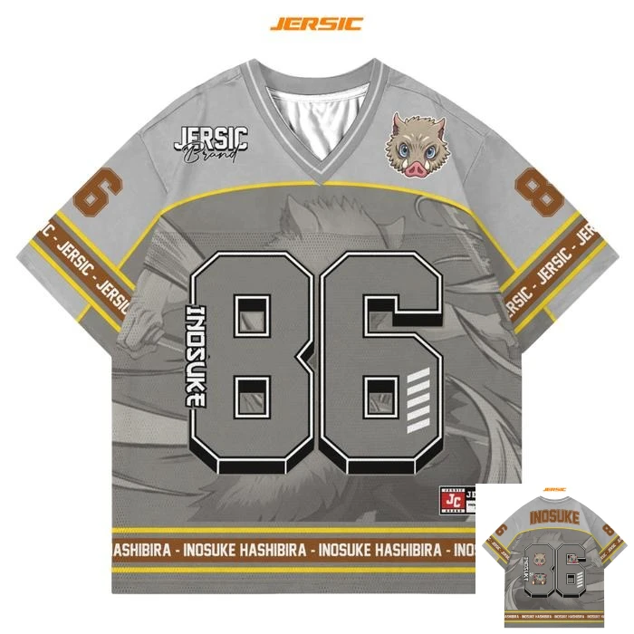 

86. Джерси Demon Slayer Inosuke Kimetsu, корейский стиль, Kpop, бейсбол, хоккей, футболка большого размера, повседневная мода, аниме, повседневные футболки унисекс