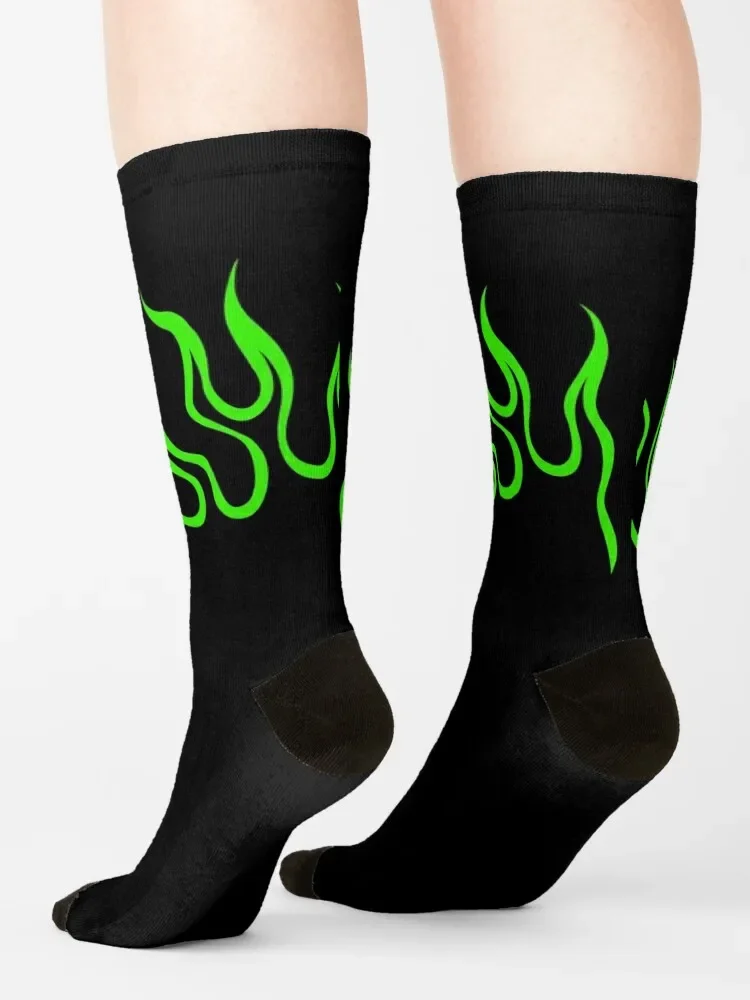 Green Flames Socks moving stockings New year's kids funny sock Men Socks Women's